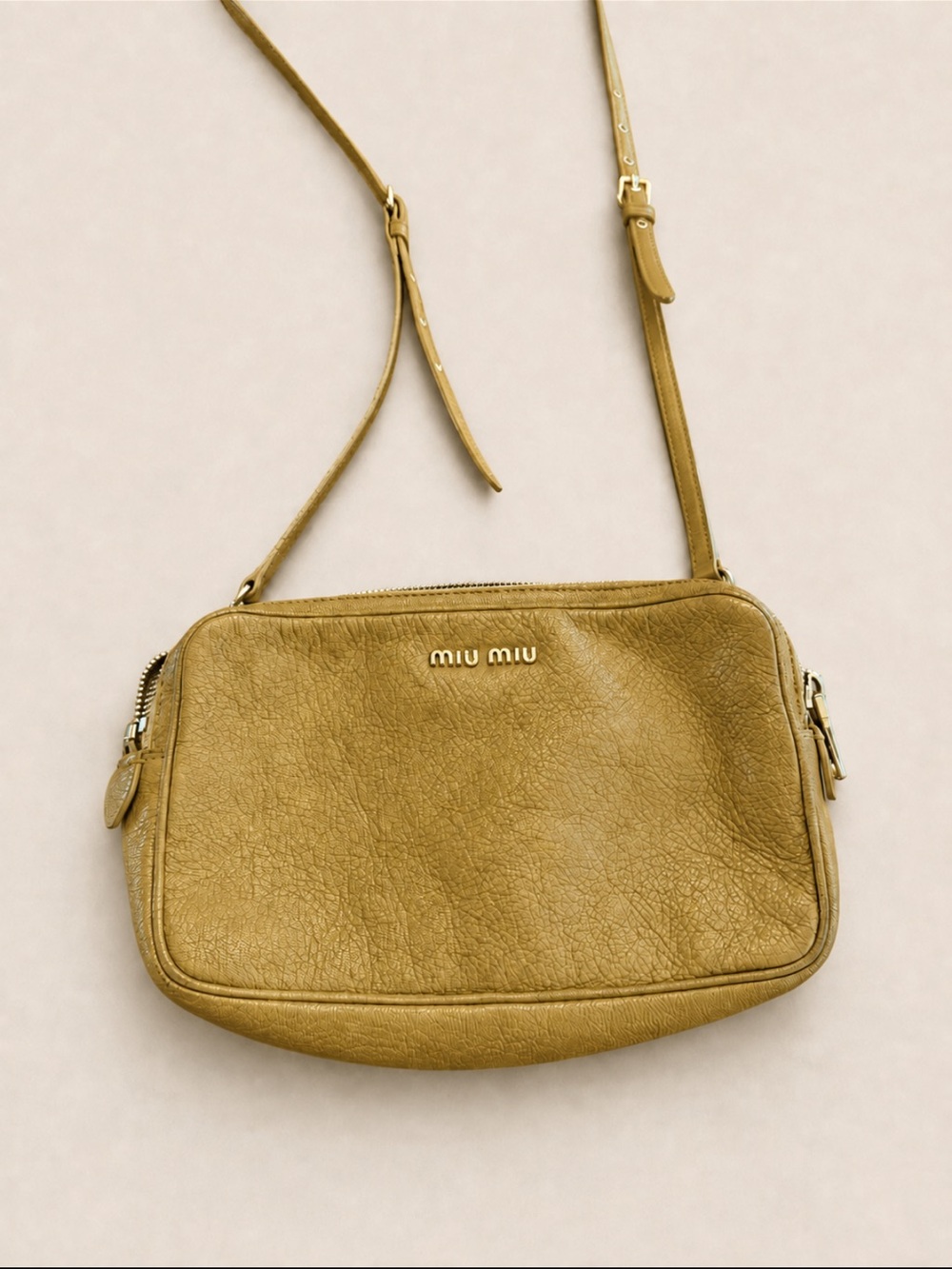 Miu Miu Mustard Double Zip Camera Crossbody Bag